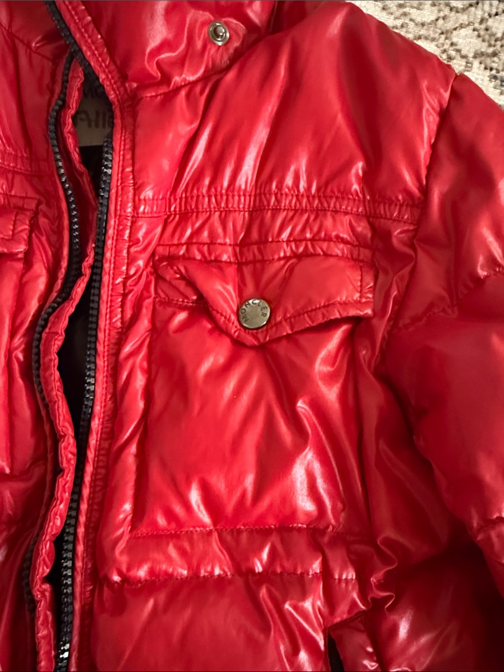 Moncler Boys 10 Shiny Red Puffer Jacket - Picture 5 of 12